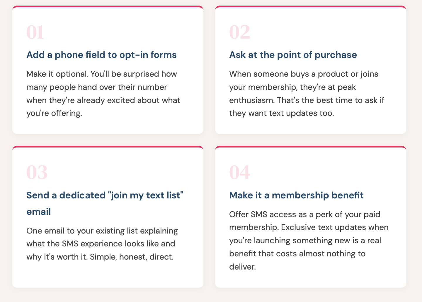 Tactics for growing an SMS list from an existing email list