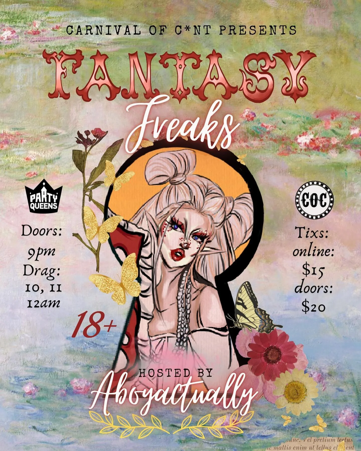 See you this Saturday at another run of Carnival of Cunt, serving up Fantasy Freaks for your October 12th session held at CO*LAB. 

Doors at 9:00 pm, Drag all night long, hosted by @aboyactually. 

Find the freaks at 9641 102 A Ave NW Edmonton.