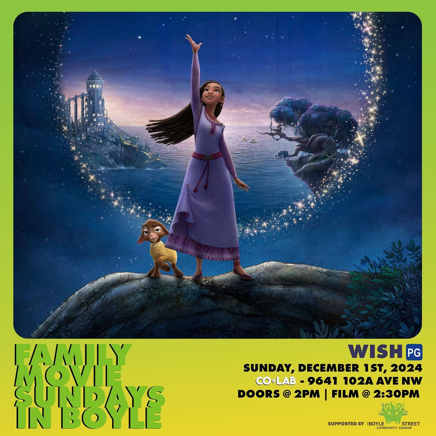 🎥✨ Join Us for a Magical Afternoon! ✨🎥

📅 Date: Sunday, December 1, 2024
⏰ Time: Doors open at 2:00 PM | Film starts at 2:30 PM
📍 Location: CO*LAB - Community {Arts} Laboratory, 9641 102A Avenue NW, Edmonton, AB

🎬 We&rsquo;re bringing Disney&rs