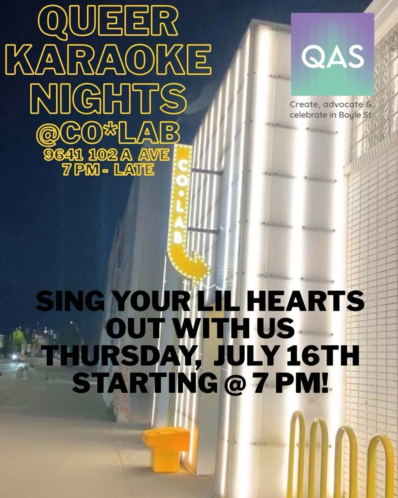 Good evening pals!

You are cordially invited to our next QueerAOKE happening this Thursday, July 16th at 7 PM - 11 PM.

Queer, Not Queer! 

Everyone is welcome! 

No cover! 

See y&rsquo;all Thursday evening!
 
💛🌈✌🏾🎙️💎

 #Queer #Karaoke #QueerA