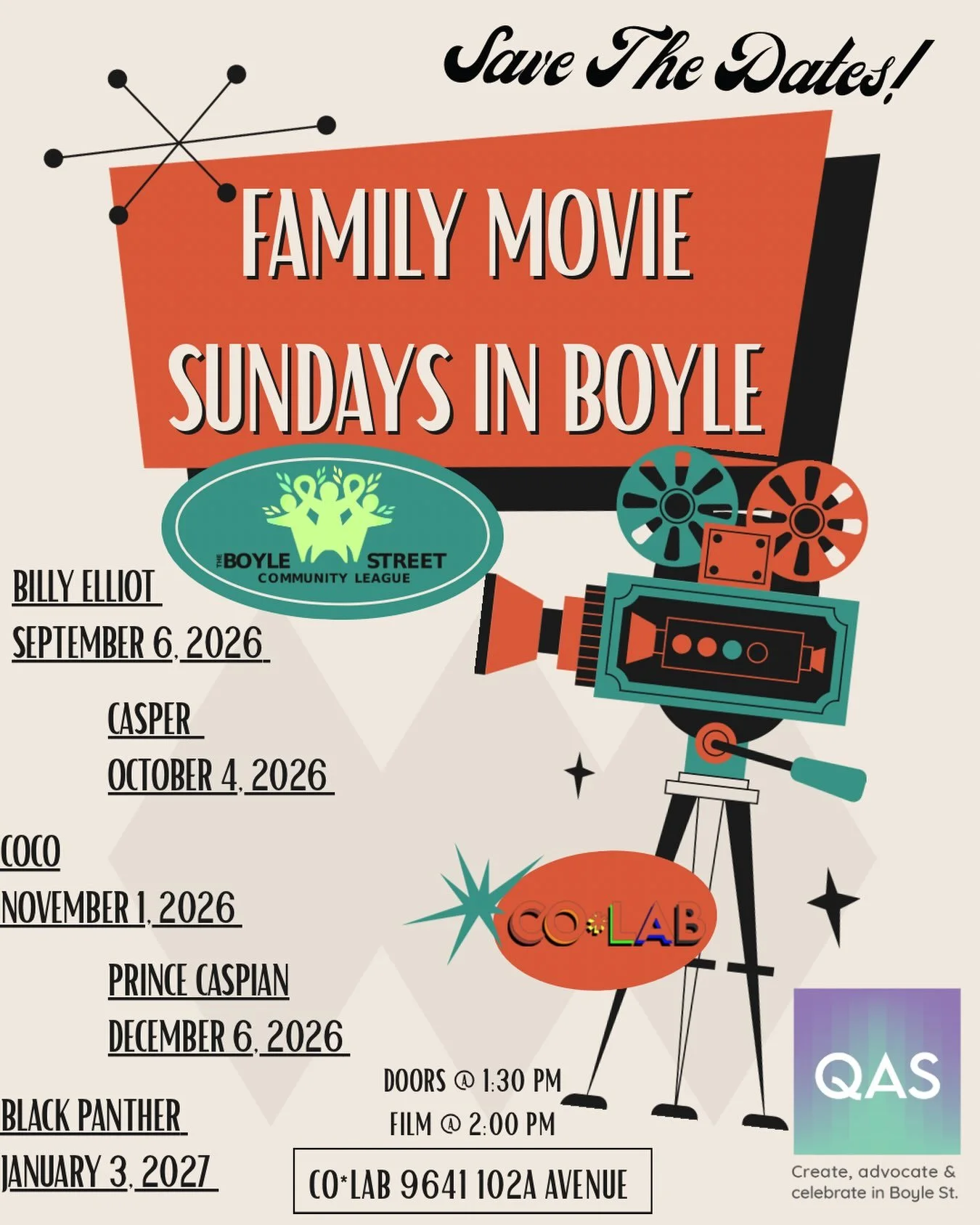 Family Movies on Sundays with Boyle is back with a vengeance!

Kinda chic to be all quote-y!

Right?

Anyways! 

Save the dates Pals!

September 6, 2026 - Billy Elliot (2000) 
October 4, 2026 - Casper (1995)
November 1, 2026 - Coco (2016)
December 6,