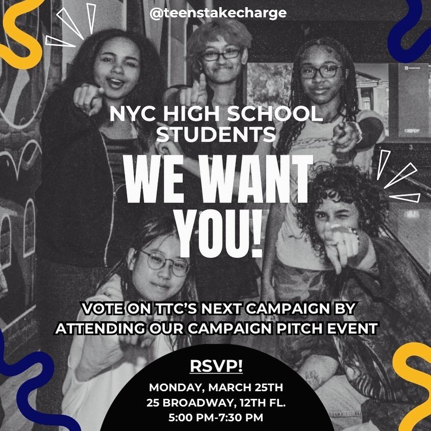 🌟 Teens Take Charge! 🌟 

JOIN US: 
🗓️March 25th from 5pm to 7:30 pm

📢Come hear us pitch campaigns tackling local community and school issues, and vote on which one you&rsquo;d like us to focus on for the year. Your voice matters &ndash; let&rsqu