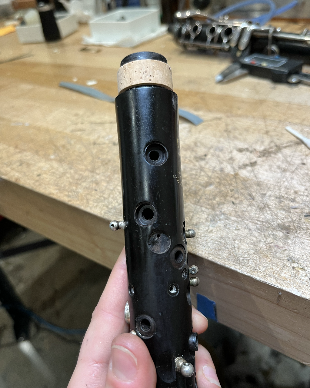 A completed pinning (still awaiting its tone hole inserts)