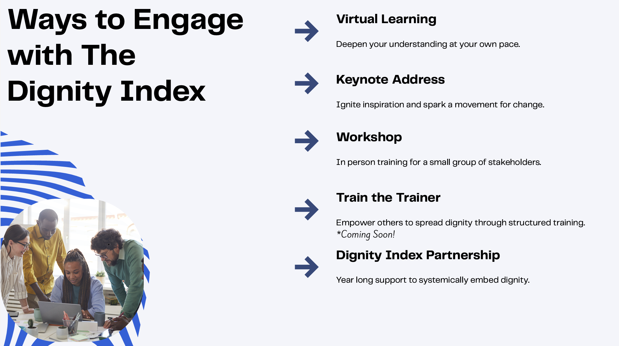 Ways to Engage with The Dignity Index chart
