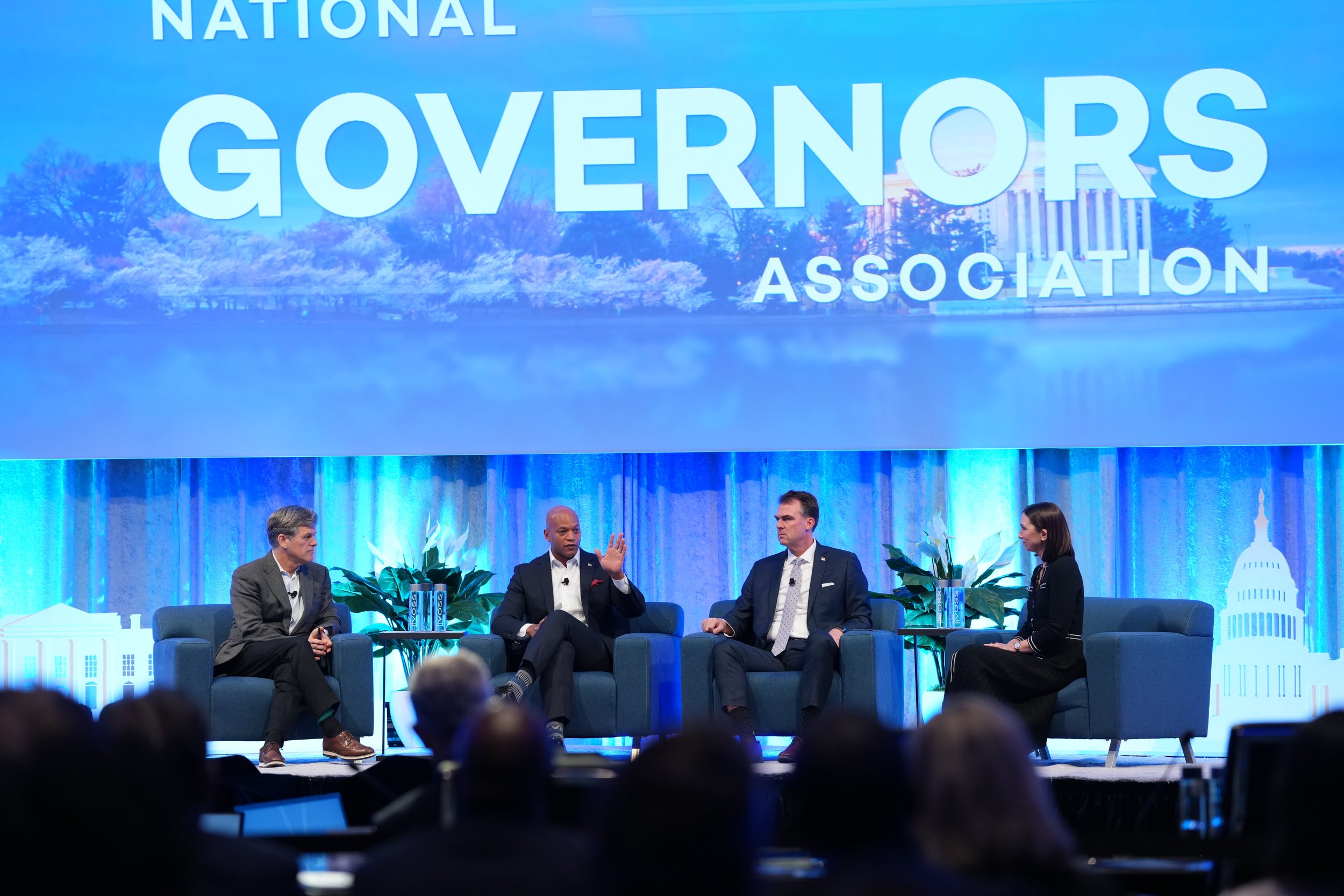 Tim Shriver with Governor Wes Moore, Governor Kevin Stitt, and Laura Collins from the George W. Bush Institute