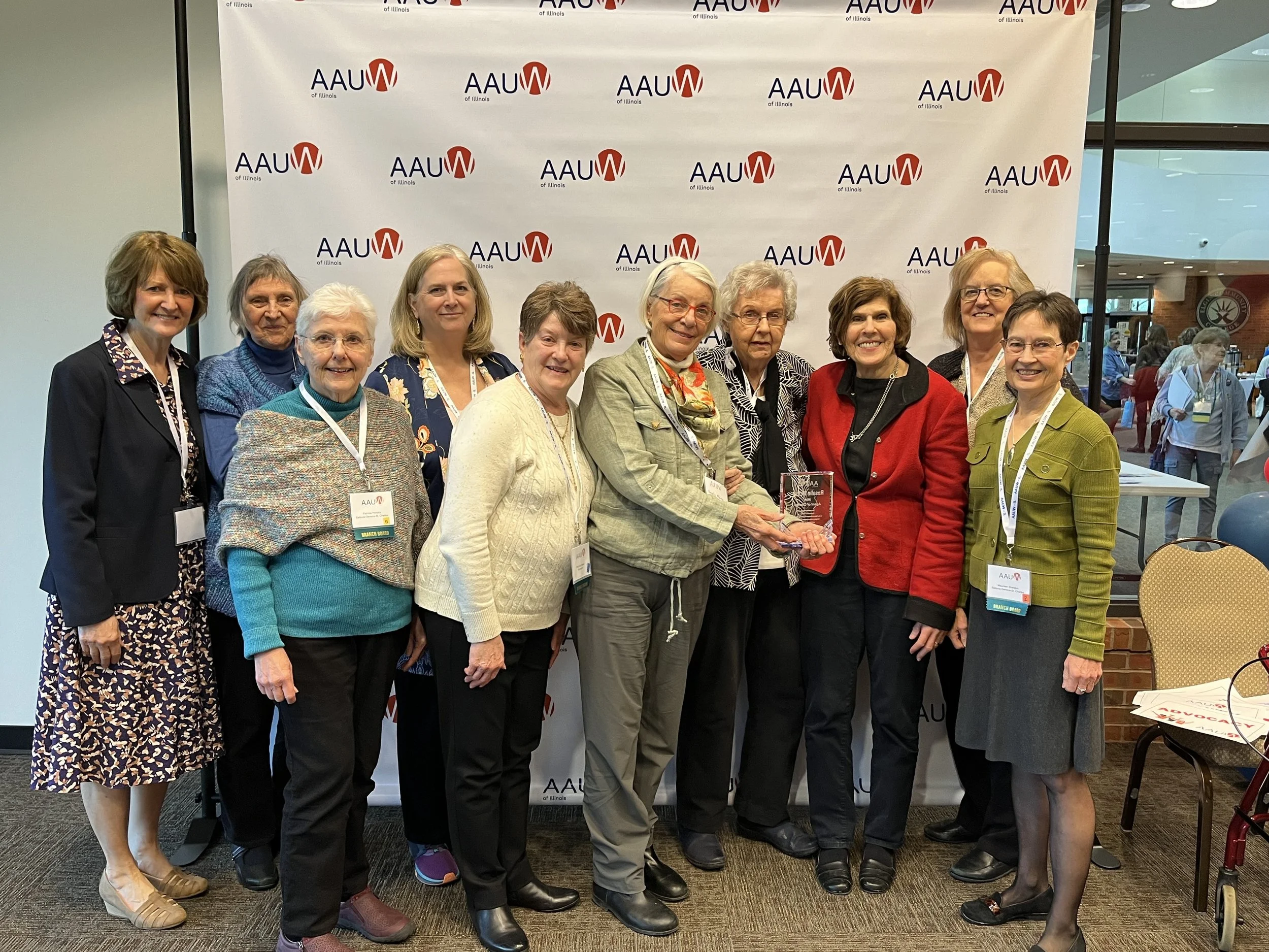 From left to right: Geri Shouba, Carolyn Baker, Pat Hendrix, Anita Walls, Maryrose Biallas, Rosie McVay, Patricia Kozik, Chris Bruun, Molly Kozik, and Maureen Brandon