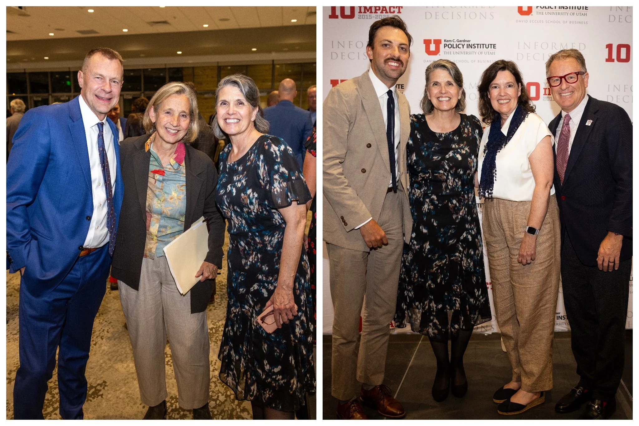 Left to Right: Dean Kurt Dirks, Natalie Gochnour, Tami Pyfer  |  Preston Brightwell, Tami Pyfer, Samantha Ball, President Taylor Randall