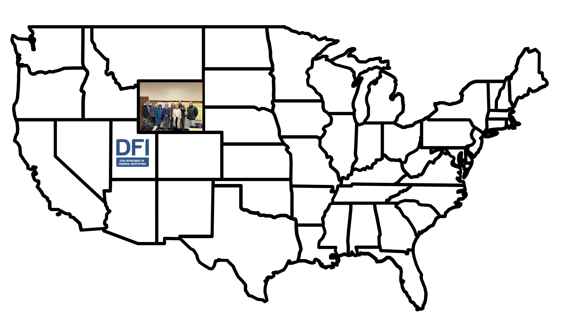 Map of U.S. states with photos of dignity experiences in Wyoming and Utah