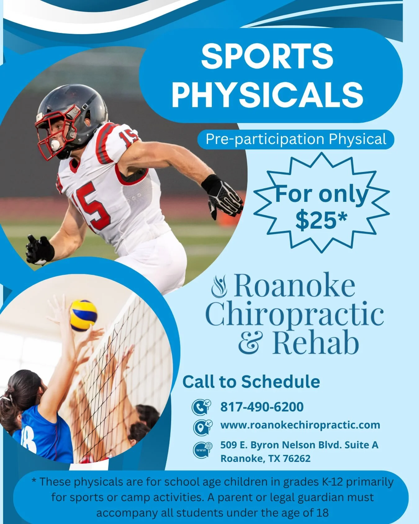 It&rsquo;s game time! 🏃&zwj;♀️⚽️🏀
We&rsquo;re offering $25 school sports physicals to help your athlete start the season safe, strong, and ready to perform.
✔️ Fast &amp; affordable
✔️ School-required form included
✔️ Professional, caring staff
📞 