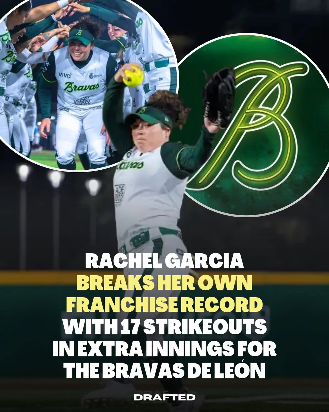 Rachel Garcia delivered a historic performance for the Bravas de Le&oacute;n, striking out 17 batters in a game that went beyond regulation! 🥎🤯

When the pressure rose in extra innings, she got even stronger, breaking her own franchise record and r