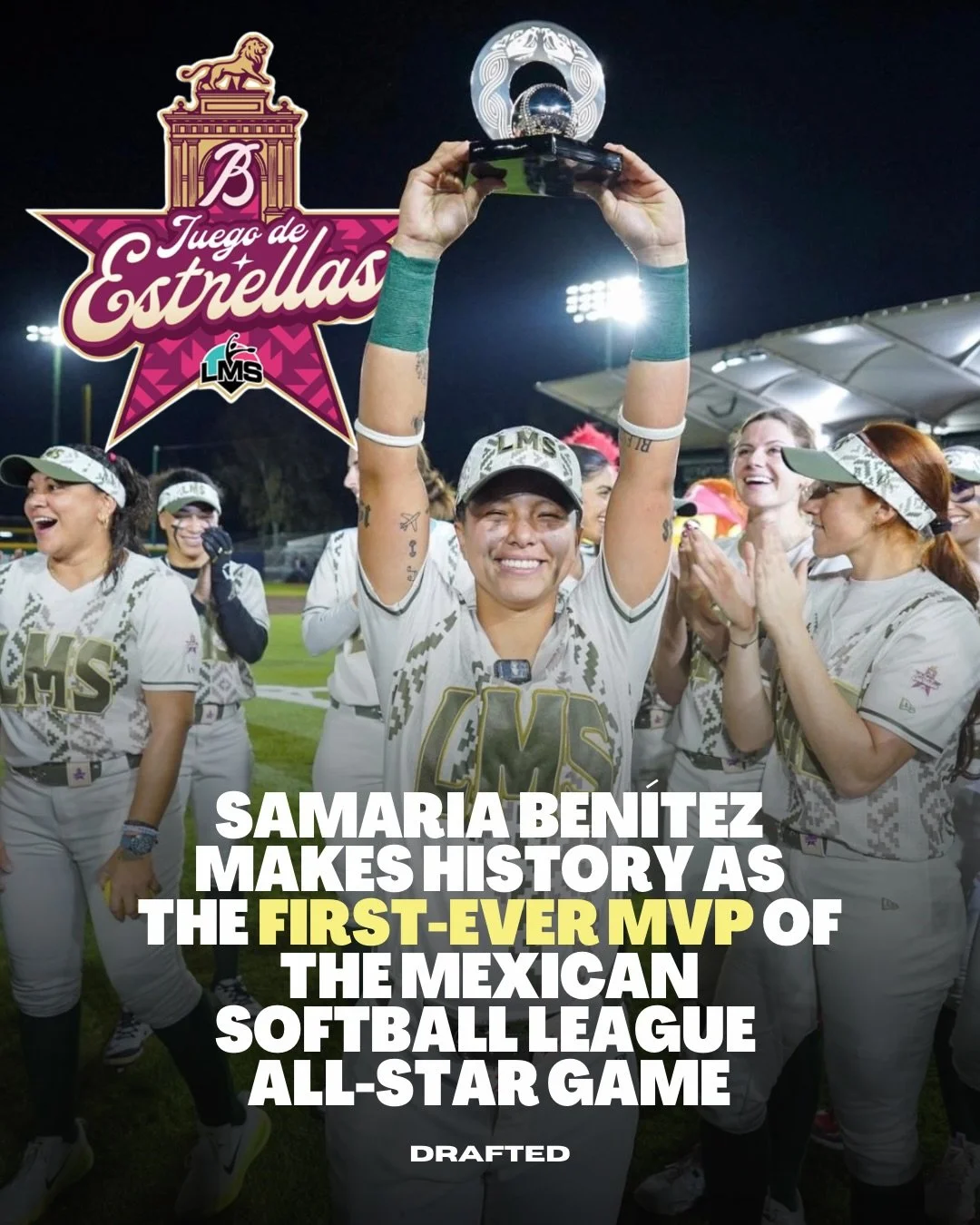 History made! 🌟 

Samaria Ben&iacute;tez of Las Olmecas de Tabasco shines as the first-ever MVP of the Mexican Softball League All-Star Game, leading her team to victory with clutch hits and unstoppable energy. 🥎🔥