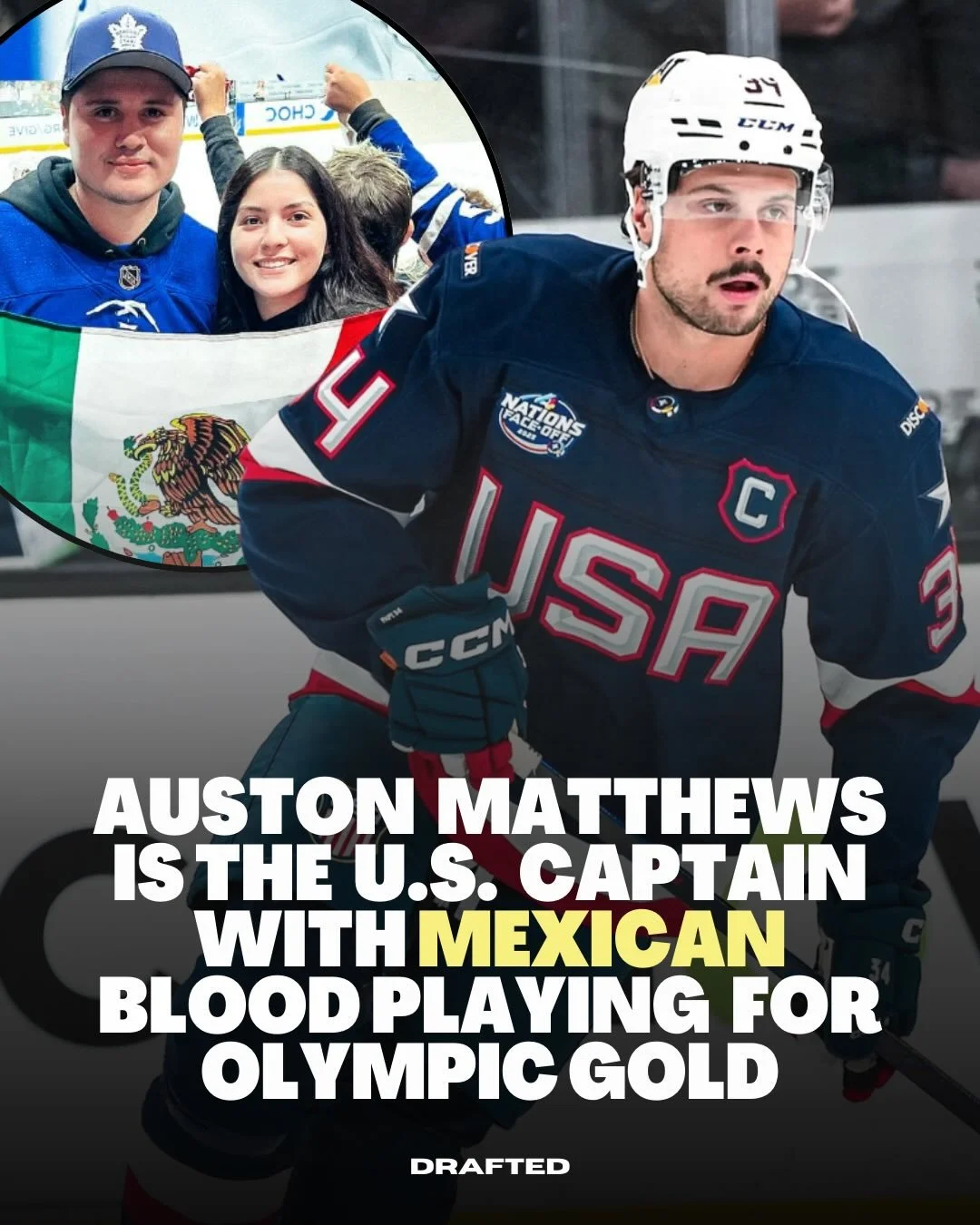 Mexico is in the Gold Medal Game!! 🇲🇽  Auston Matthews, captain of Team USA, traces his roots to Hermosillo through his mother, Ema Matthews. He grew up visiting family in Mexico, learning Spanish, and embracing a heritage that traveled with him fr