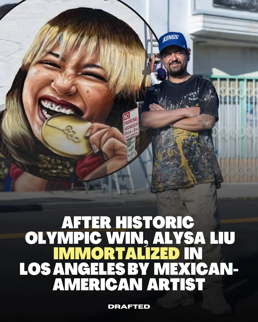 From the ice in Milan to a wall on Crenshaw Boulevard. 

Artist Gustavo Zerme&ntilde;o Jr. was just driving to dinner when he spotted the perfect wall, and days later, Olympic champion Alysa Liu is larger than life in Gardena. 

Two first-generation 
