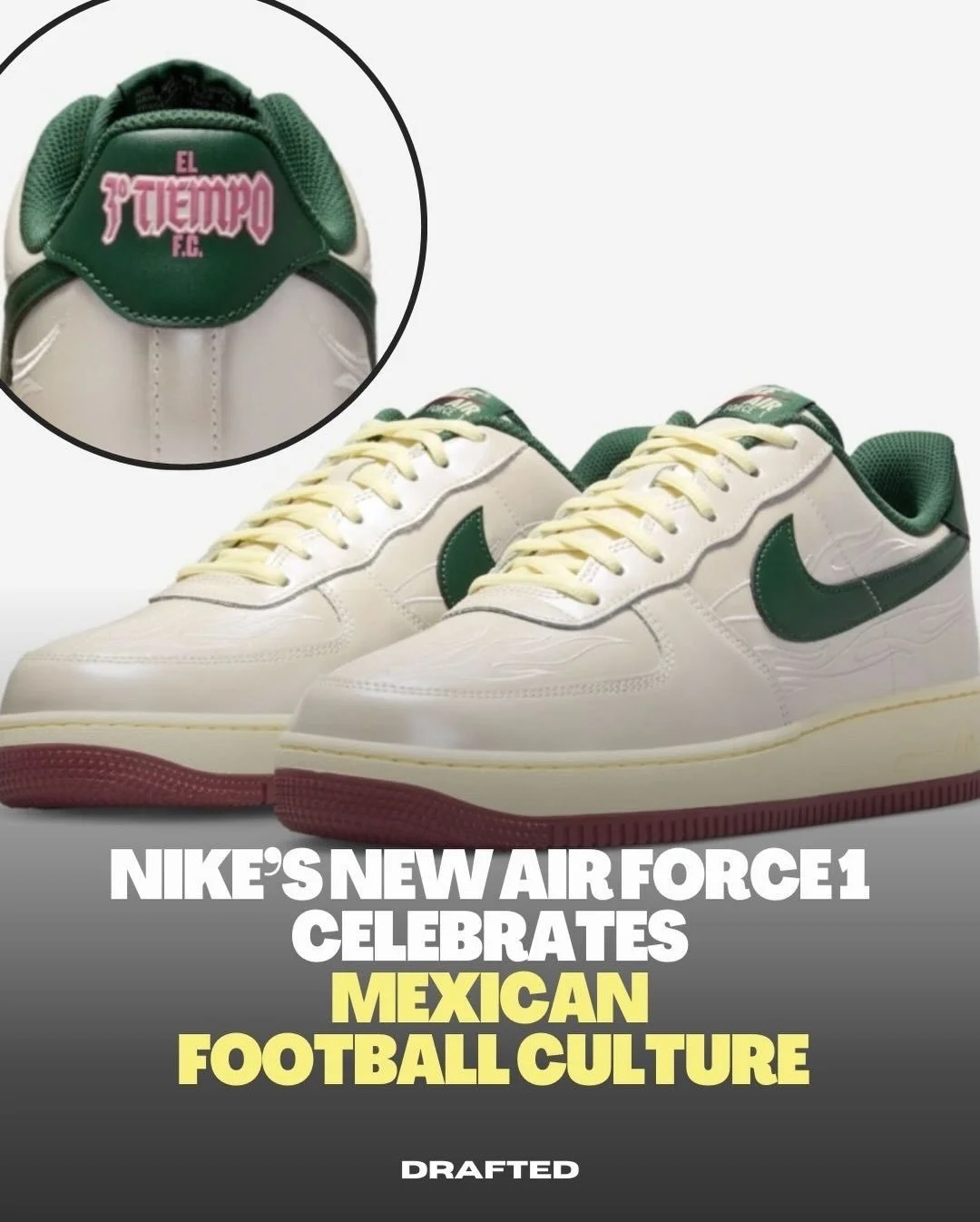 Nike is bringing f&uacute;tbol culture to one of its most iconic silhouettes. 🇲🇽

The new Air Force 1 draws inspiration from Mexican football culture, with details tied to &ldquo;El Tercer Tiempo&rdquo;, the tradition of gathering after the match t