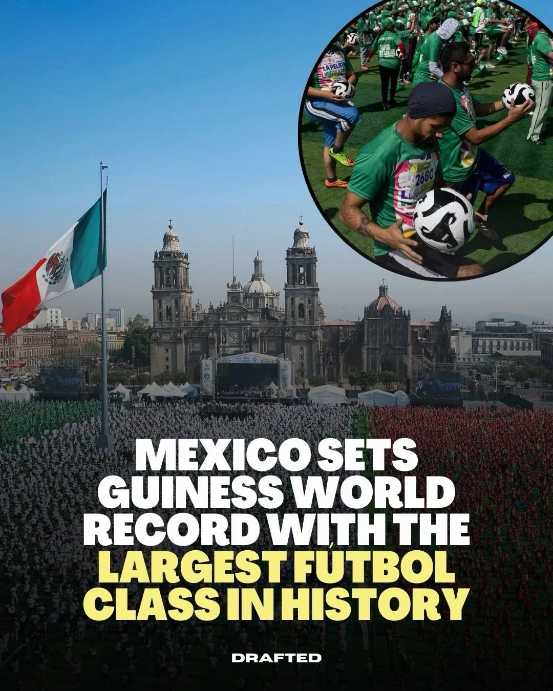Mexico just showed the world what f&uacute;tbol culture looks like. 🇲🇽⚽

Last Sunday, more than 9,500 people filled the Z&oacute;calo in Mexico City to take part in the largest f&uacute;tbol class ever, officially setting a Guinness World Record.

