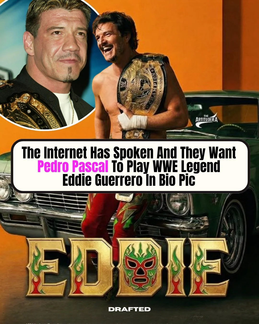 Netflix, the people have spoken. 🇲🇽✊

Pedro Pascal as Eddie Guerrero in a Netflix biopic has gone from fan dream to full-on viral movement. The resemblance, the charisma, the cultural weight, it all lines up. 

This fan-made poster looks so good it