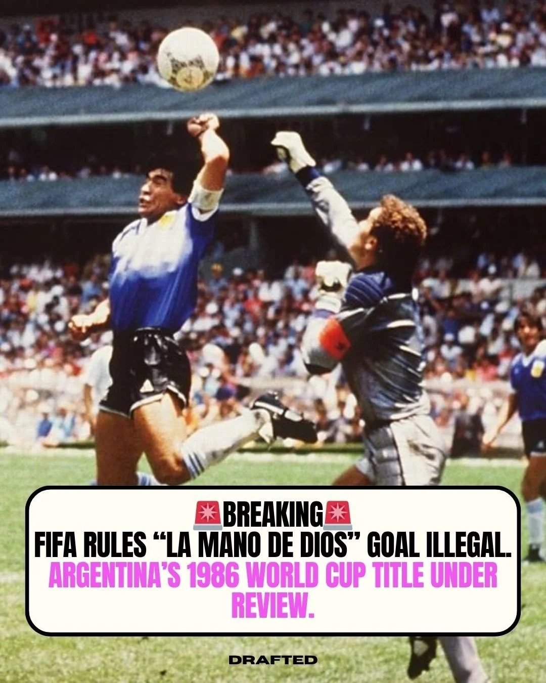 In a shocking turn of events, FIFA has officially ruled that the infamous &ldquo;La Mano de Dios&rdquo; goal by Diego Maradona during the 1986 FIFA World Cup was illegal 😳

After decades of debate, controversy, and one of the most iconic moments in 