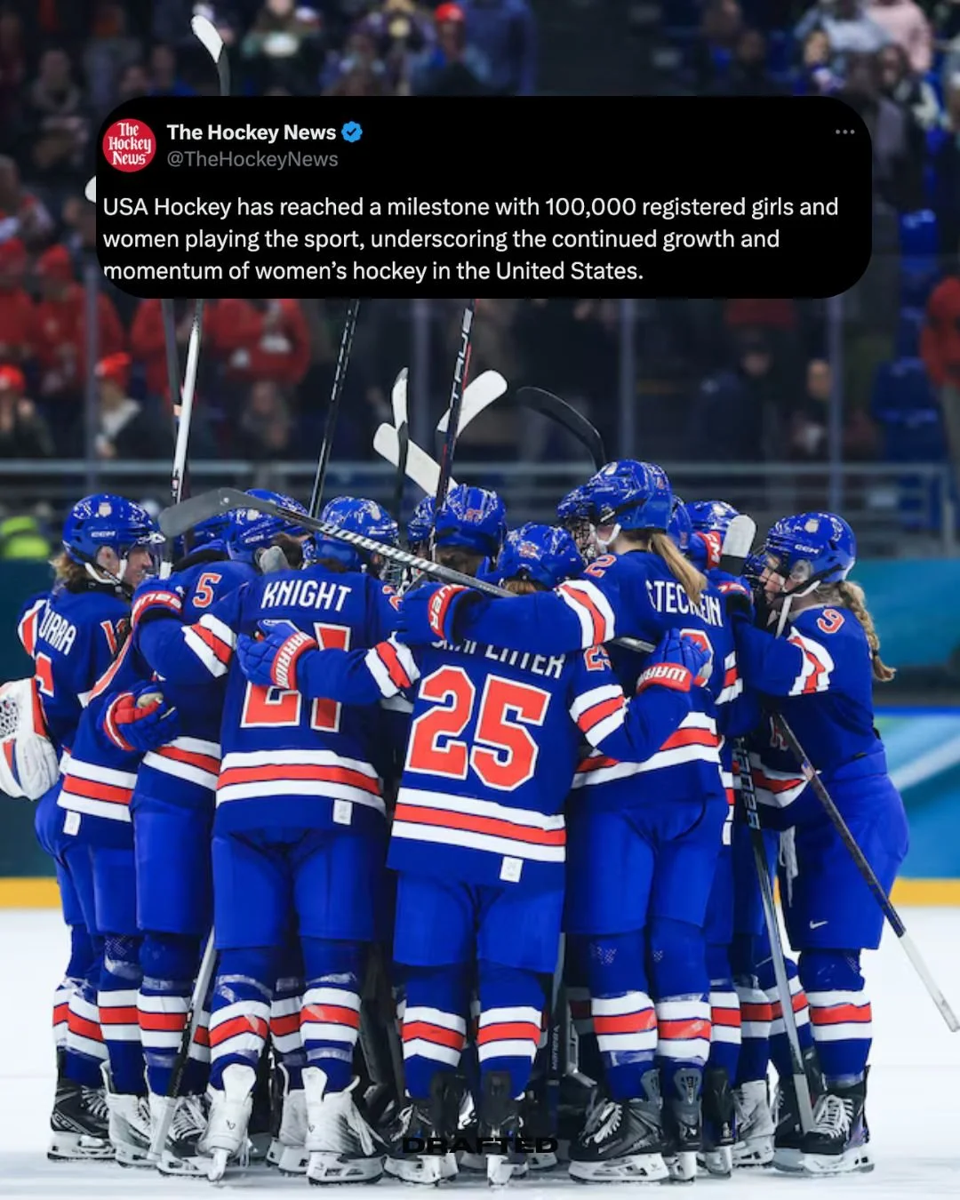 Women's hockey just hit a historic milestone. 🏒
For the first time ever, USA Hockey has welcomed its 100,000th female hockey player in a single season. And this number doesn't lie, women's sports are not slowing down.
Since women's ice hockey debute