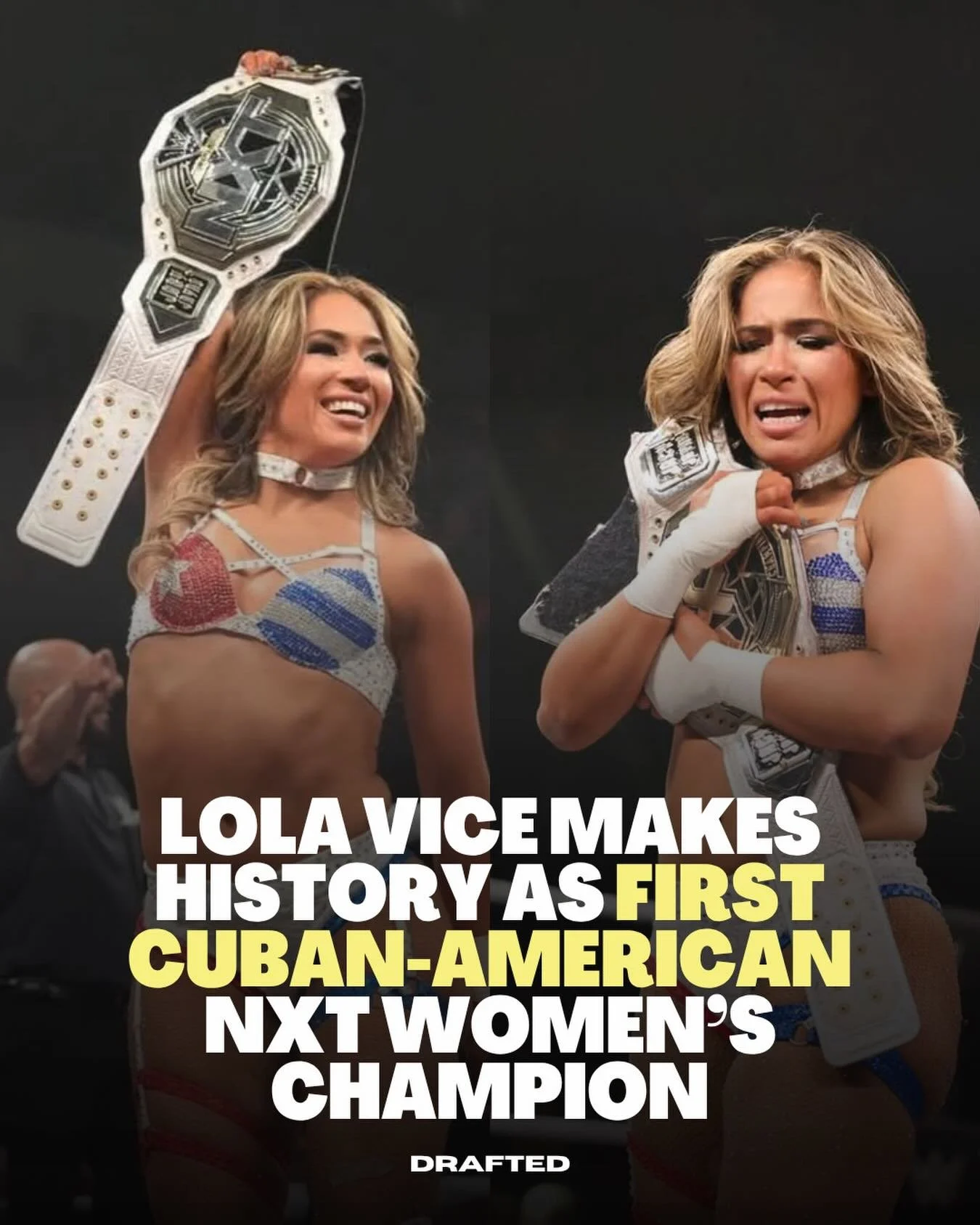 Lola Vice just made history 🇨🇺🇺🇸

With her win at NXT Stand &amp; Deliver, she becomes the first Cuban-American woman to win the NXT Women&rsquo;s Championship, taking the title in a triple threat match against Jacy Jayne and Kiana James. 

Born 