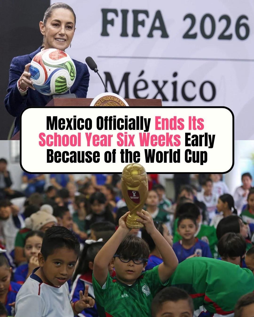 Six weeks of school just disappeared in Mexico. 🇲🇽

The Ministry of Education moved the last day of school to June 5, citing an "extraordinary heat wave" as the main reason.

Unofficially? Mexico plays South Africa on June 11.

President 