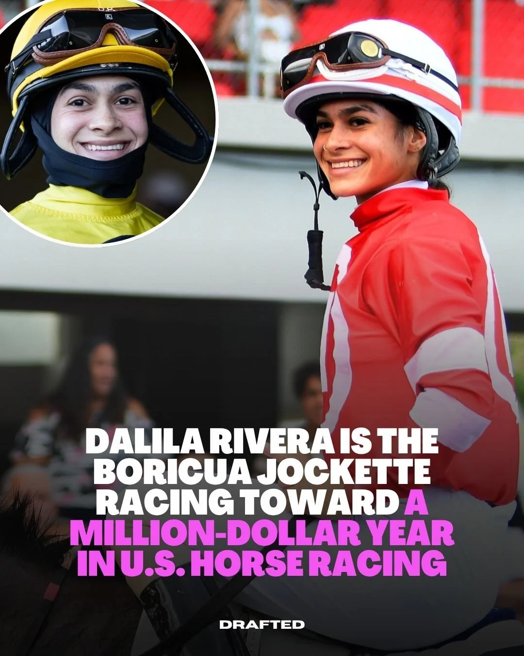 Dalila Rivera is having the kind of breakout year you stop scrolling for.

The Puerto Rican jockey is closing in on $1 million in U.S. winnings and, according to El Nuevo D&iacute;a, she is the only woman currently ranked inside the top 100 jockeys i