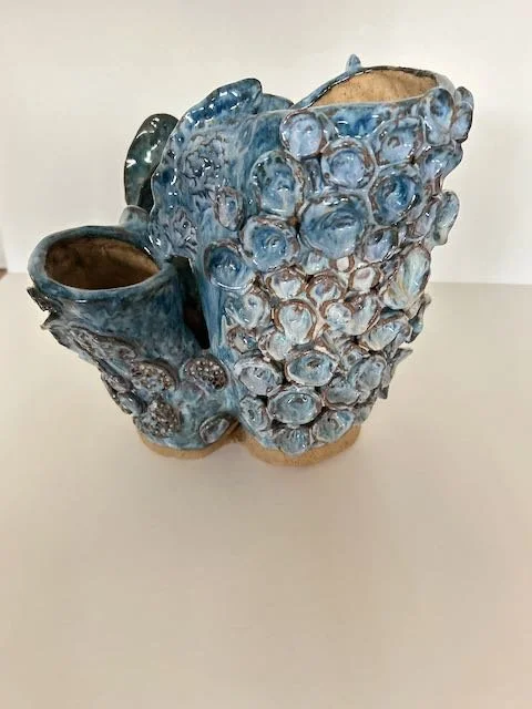 Hand Built, Speckled-Buff clay, Four glazes. 
Fired to Cone 5 in community kiln. 
Dimensions: 11" x 14" 