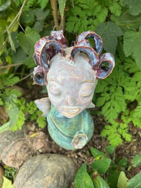 Hand Built, B-Mix clay, Five glazes.
Fired to Cone 5 in home kiln. 