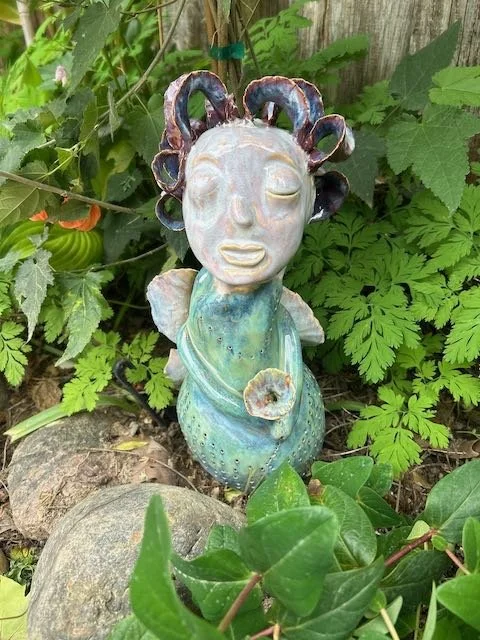 Hand Built, B-Mix clay, Five glazes.
Fired to Cone 5 in home kiln. 