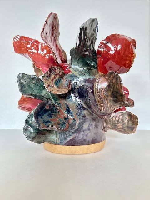 Hand Built, Speckled Buff clay, Seven glazes. Fired to Cone 6 in community kiln. 
