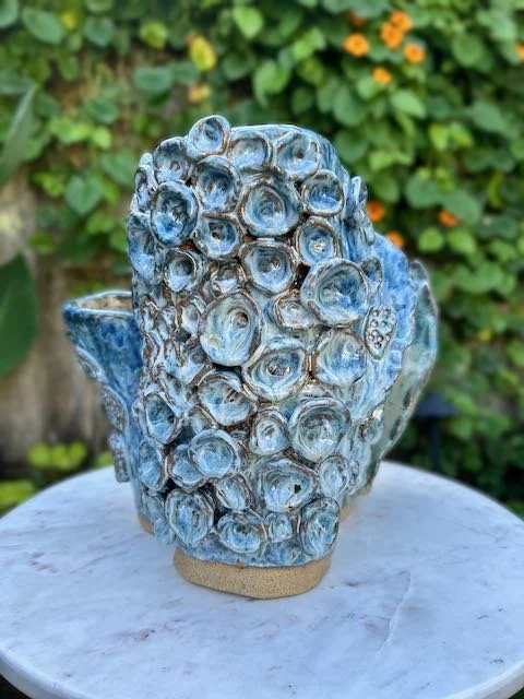 Hand Built, Speckled-Buff clay, Four glazes. 
Fired to Cone 5 in community kiln. 
Dimensions: 11" x 14" 