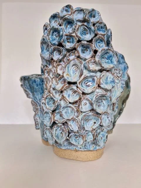Hand Built, Speckled-Buff clay, Four glazes. 
Fired to Cone 5 in community kiln. 
Dimensions: 11" x 14" 