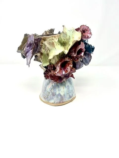 Hand Built, Speckled Buff clay, Fourteen glazes. Fired to Cone 5 in home kiln. 