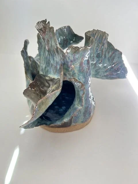 Hand Built, Speckled Buff clay, Five glazes. Fired to Cone 5 in community kiln. 
Dimensions: 11" x 10.5"