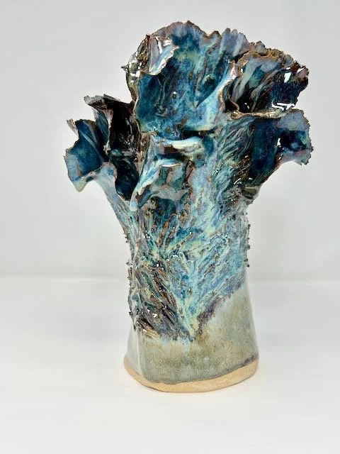 Hand Built, Speckled Buff clay, Five glazes.
Fired to Cone 5 in home kiln. 
Dimensions: 9.5"x 7"
