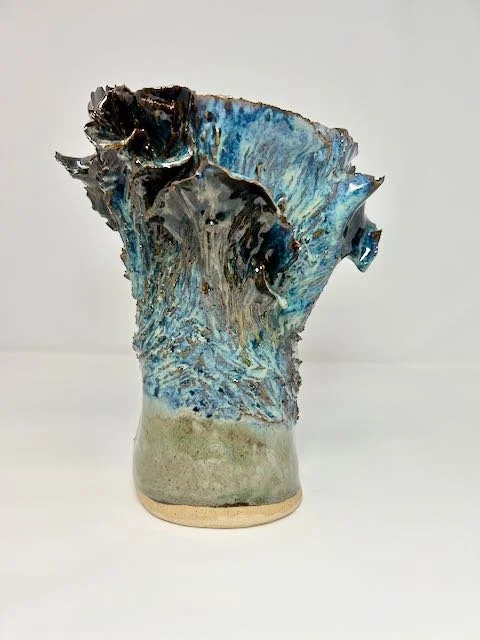 Hand Built, Speckled Buff clay, Five glazes.
Fired to Cone 5 in home kiln. 
Dimensions: 9.5"x 7"