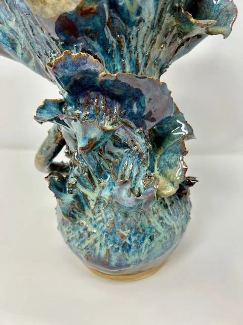 Hand Built, Speckled Buff clay, Six glazes.
Fired to Cone 5 in home kiln. 
Dimensions: 11"x 8"