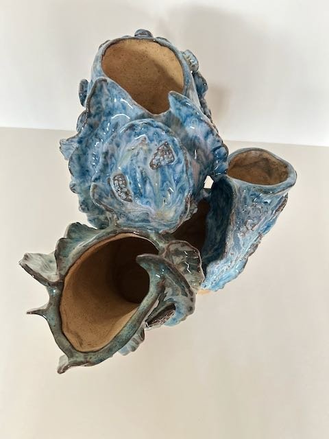 Hand Built, Speckled-Buff clay, Four glazes. 
Fired to Cone 5 in community kiln. 
Dimensions: 11" x 14" 