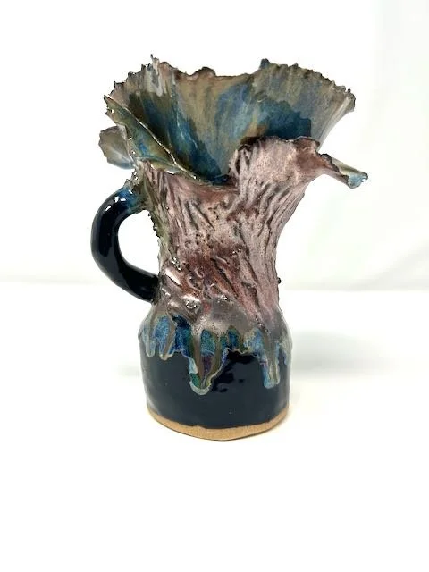 Hand Built, Speckled Buff clay, Five glazes. Fired to Cone 5 in home kiln. 