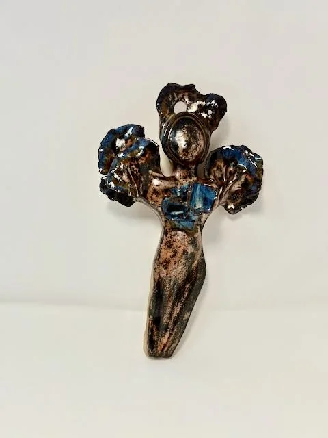 Hand Built, Speckled-Buff clay, Two glazes. 
Fired to Cone 5 in home kiln. 
Dimensions:  8" x 5.5"