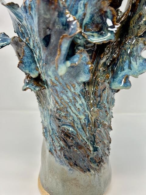Hand Built, Speckled Buff clay, Five glazes.
Fired to Cone 5 in home kiln. 
Dimensions: 9.5"x 7"