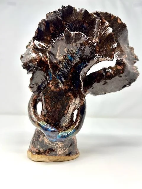 Hand Built, Speckled-Buff clay, Five glazes. 
Fired to Cone 5 in home kiln. 
Dimensions:  11.5" x 9" 
