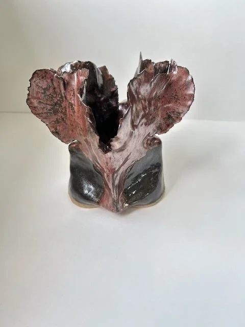 Hand Built, Speckled Buff clay, Two glazes. Fired to Cone 5 in home kiln. 
Dimensions: 10" x 8" 