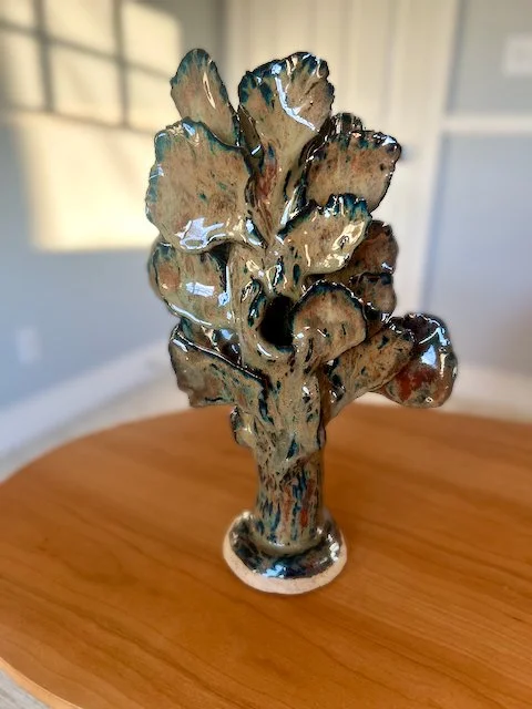 Hand Built, Speckled-Buff clay, Three glazes. 
Fired to Cone 5 in home kiln. 