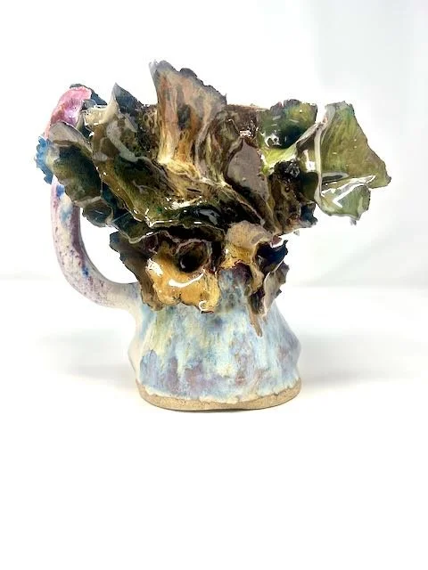 Hand Built, Speckled Buff clay, Fourteen glazes. Fired to Cone 5 in home kiln. 