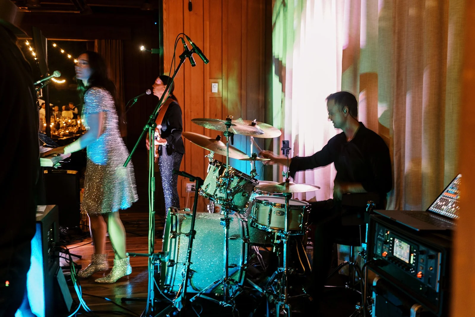 Live band performing at a wedding at the Sundance Rehearsal Hall.