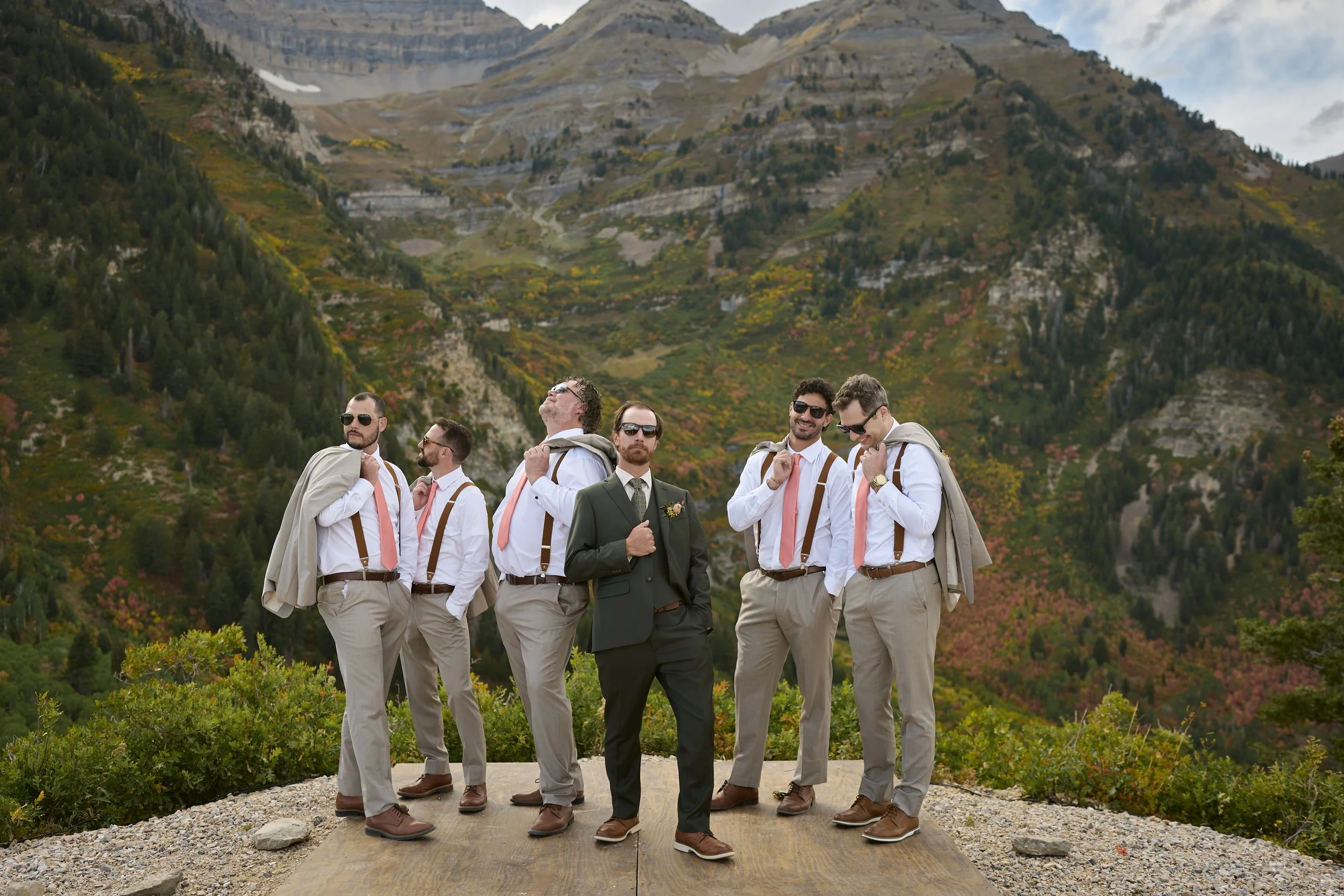 Groomsmen at the Mandan Summit following a Sundance Resort wedding Planned by Utah wedding planner Heirloom Weddings & Events.