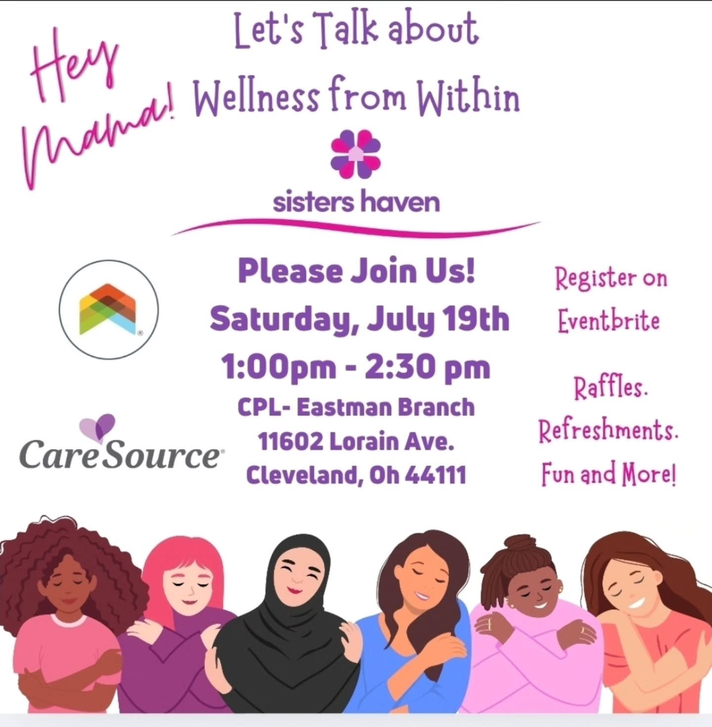 Hey Mama! Join us for a day of self-care and awareness at the Cleveland Public Library - Eastman Branch. Connect with other mamas in the community and participate in workshops and discussions focused on mental and physical well-being. From life coach