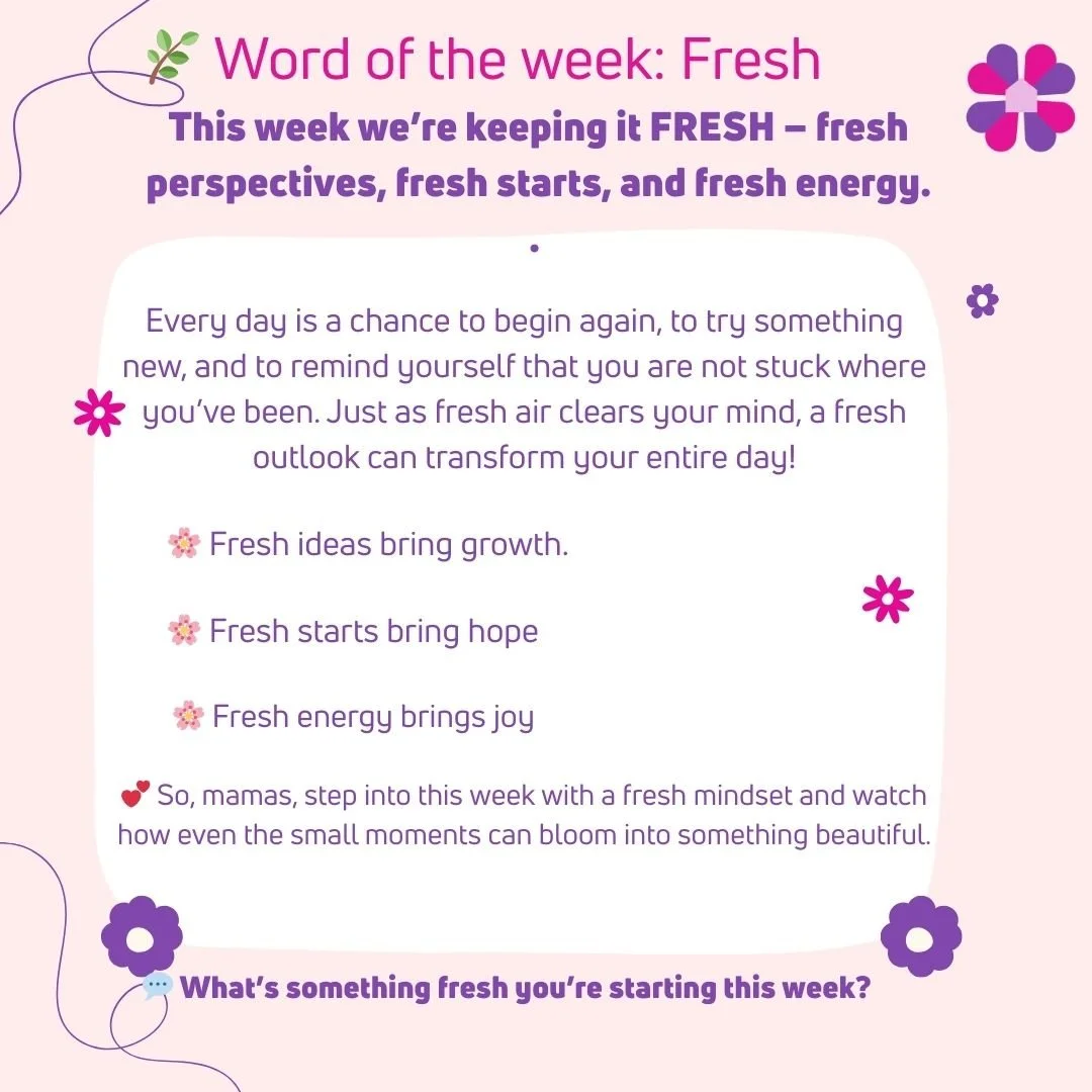 Hey Mama! Just as fresh air clears your mind, a fresh outlook can transform your entire day! 💜🩷
#WordOfTheWeek #SistersHaven #FreshStart #HeyMama