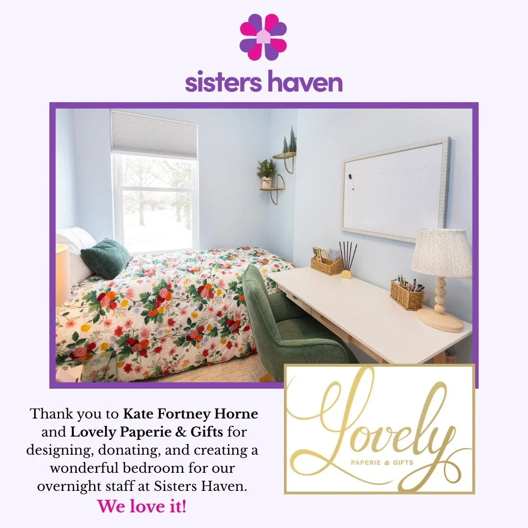 Shining a spotlight on Lovely Paperie &amp; Gifts for their incredible contribution to our Dream Bedroom Makeover! Their team designed a gorgeous bedroom for one of our moms AND generously created a cozy space for our overnight staff.
This is what co