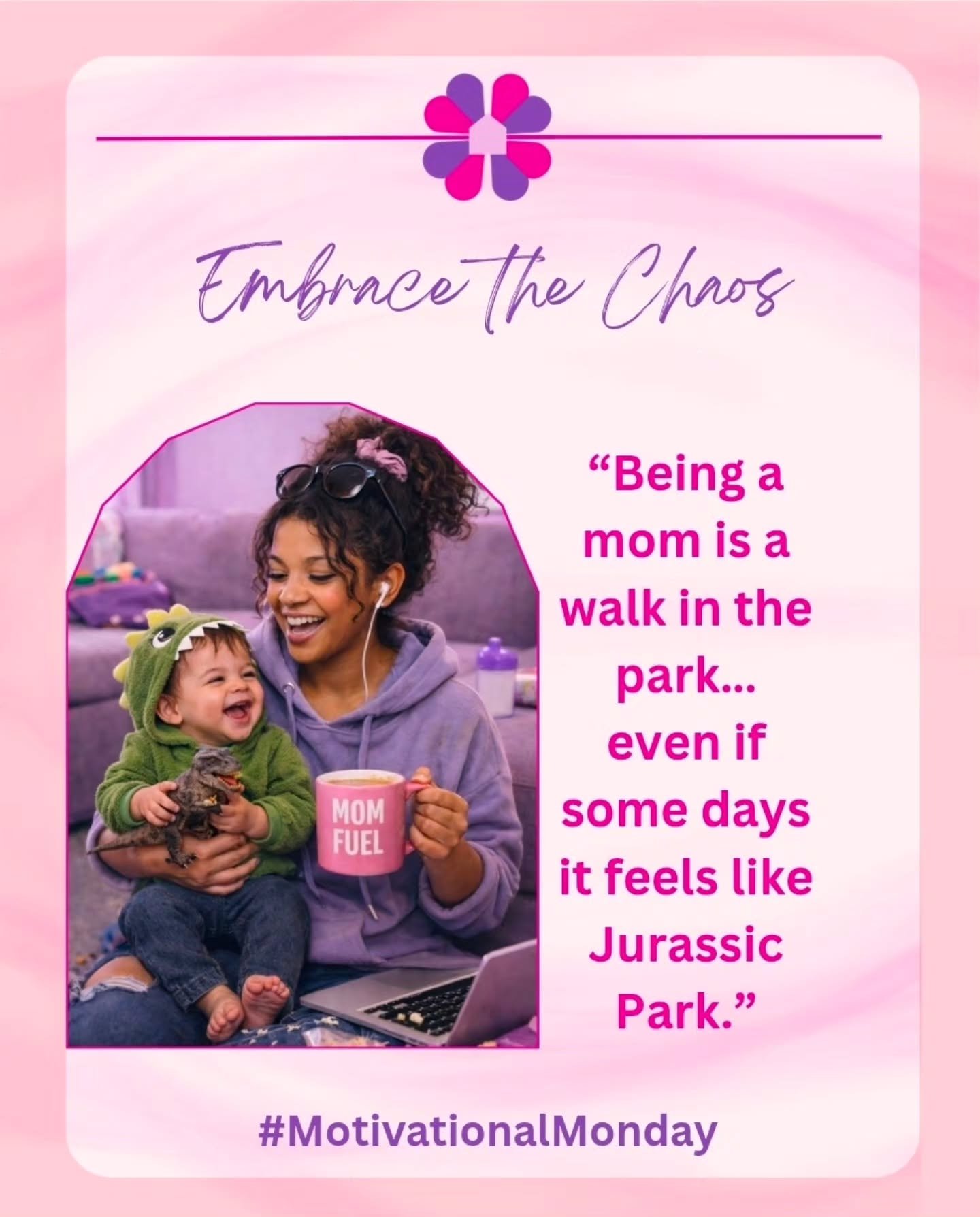 Happy Monday Mamas! 🦖💕
One minute you're soaking in sweet cuddles&hellip;
the next you're dodging snacks and toys on the floor, breaking up sibling &ldquo;battles,&rdquo; and reheating your coffee for the 4th time ☕😂

But let&rsquo;s be real, you&